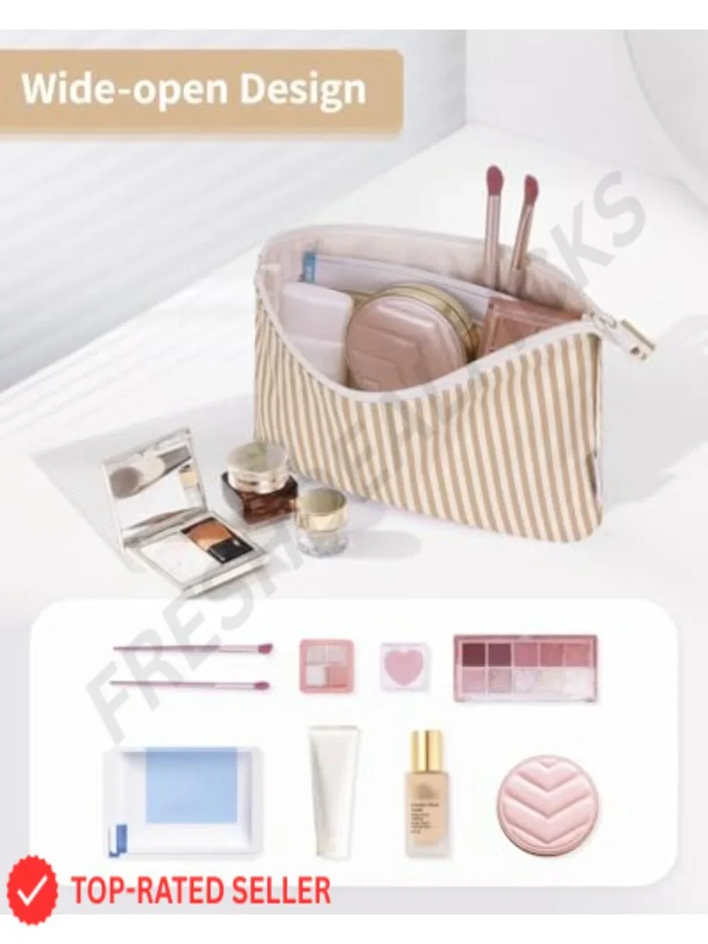 Striped Waterproof Makeup Bag Travel Cosmetic Pouch Zipper Organizer